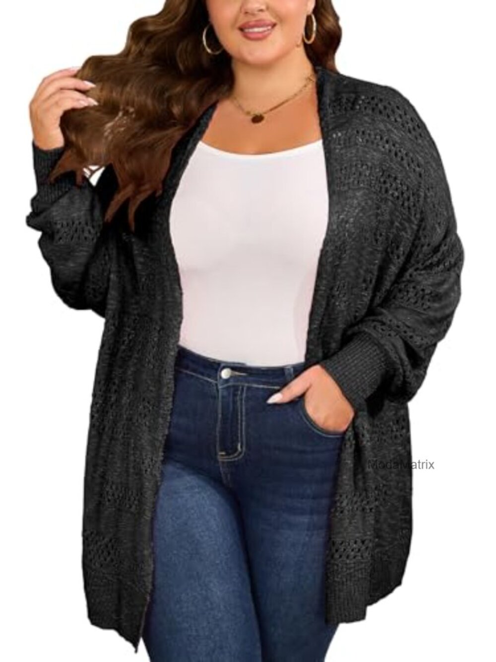 Women's Crochet Knit Cardigan Oversized Lightweight Boho Long Sleeve V-Neck
